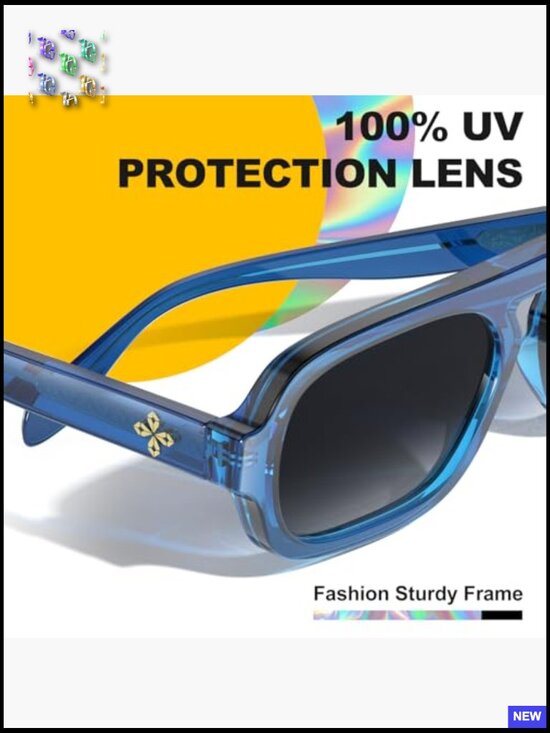 Flat Top Square Retro Sunglasses TR90 Frame UV400 Protection Unisex Large main image 4